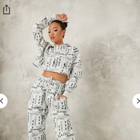 Playboy Grey Marl Logo Cropped Hoodie - Picture 2 of 5